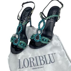 LORIBLU Jeweled Leather Sandals Heels - Made in Italy - $570.
